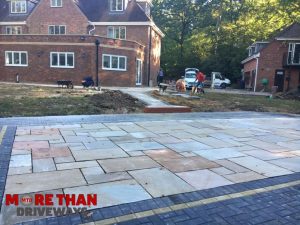 New Patio With Indian Sandstone and Paved Borders
